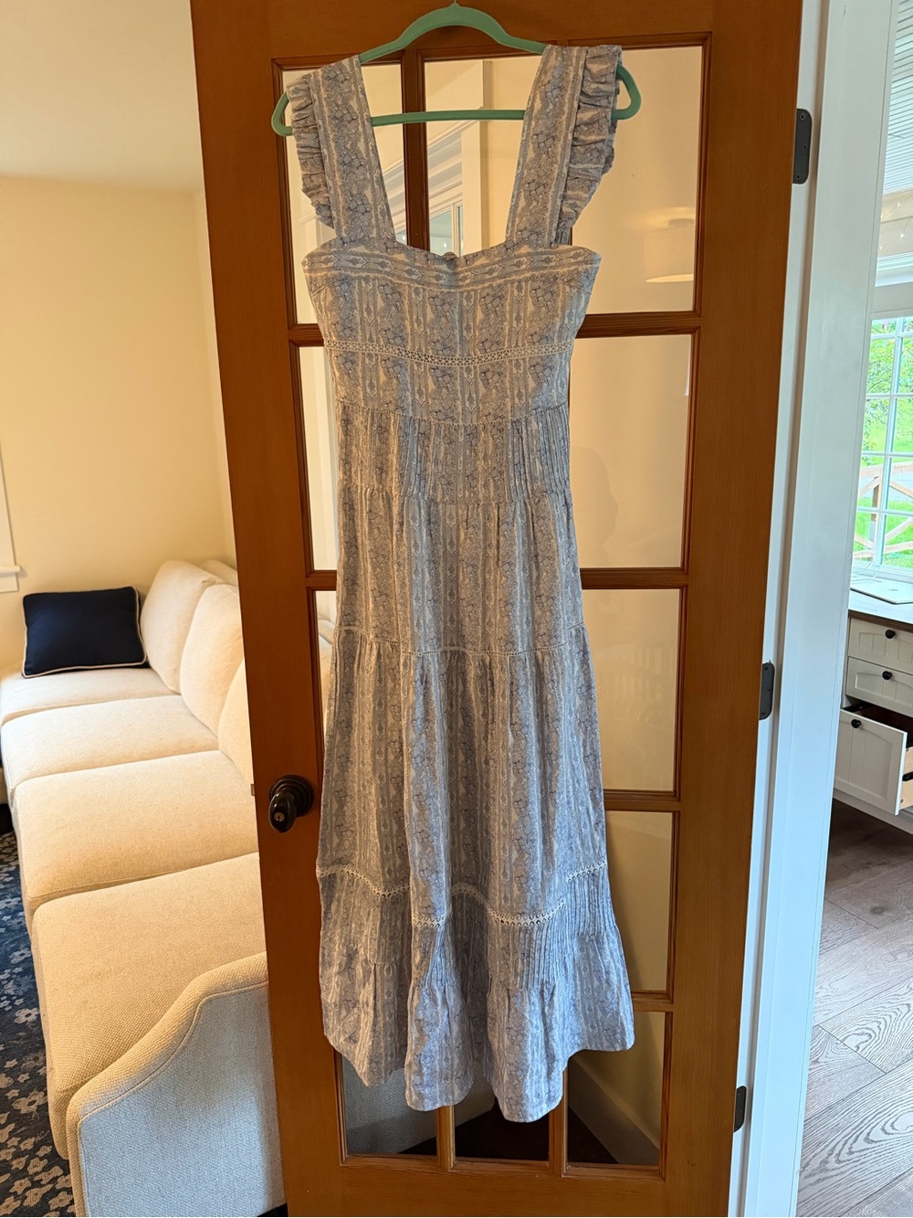 Lug Von Siga Sybill Dress Light Blue Print Linen Midi Dress EU 38 / US M